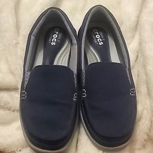 Size 5 Nwot Womens Crocs Canvas Loafer Slate Blue & Grey
